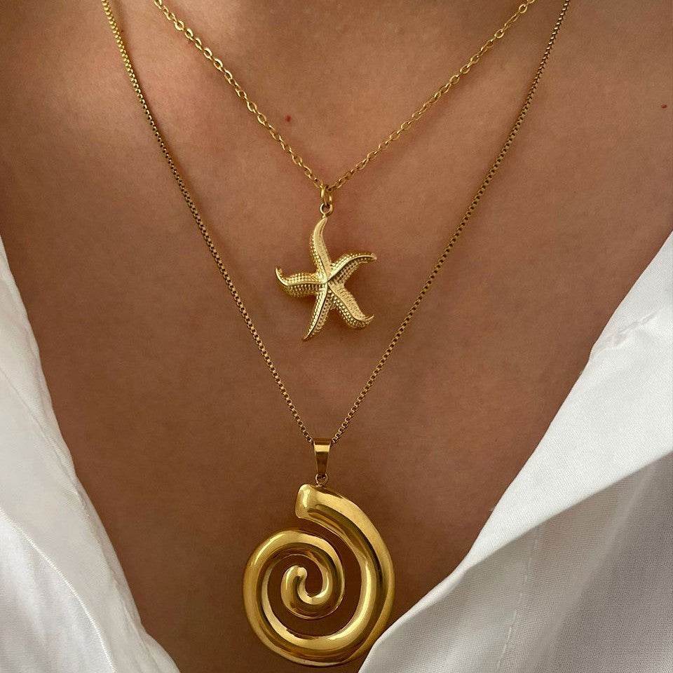 Women's necklace - Stainless Steel Starfish Conch Necklace - EX-STOCK Canada