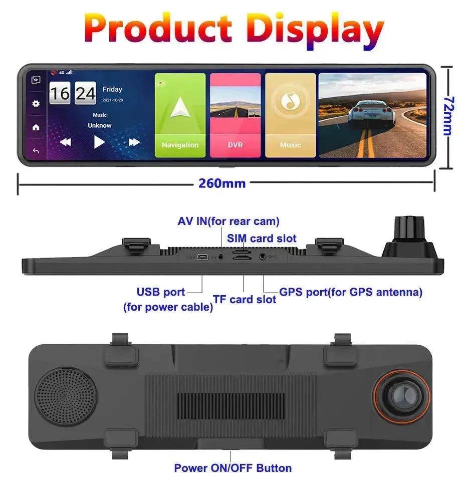 Smart 170 wide angle Bluetooth, GPS, Speed monitoring, collision sensing, front and back view, reversing image Rearview Mirror Tachograph Double Recording Dashcam HDR Backup Camera for cars - EX-STOCK Canada