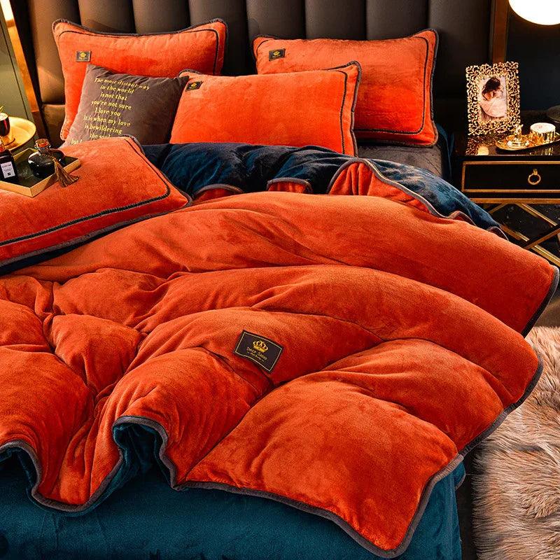 Juego de ropa de cama de franela coral de invierno gruesa, doble cara, con funda de edredónEX-STOCK Canada