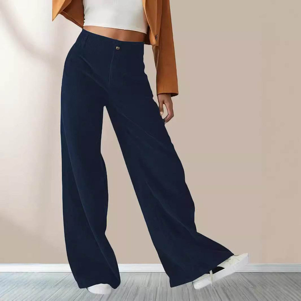 High Waist Drooping Slimming Casual Straight Pants Women's Corduroy Trousers - EX-STOCK Canada