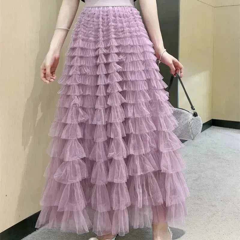 Cake Skirt Women's White Gauze long Layered tulle Skirt - EX-STOCK CANADA