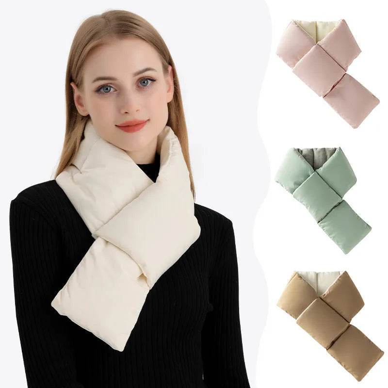 Warm Cross-design Pocket Scarf For Women Winter Outdoor Sports Skiing Cold-proof Down Cotton Plus Velvet Short Scarf - EX-STOCK CANADA
