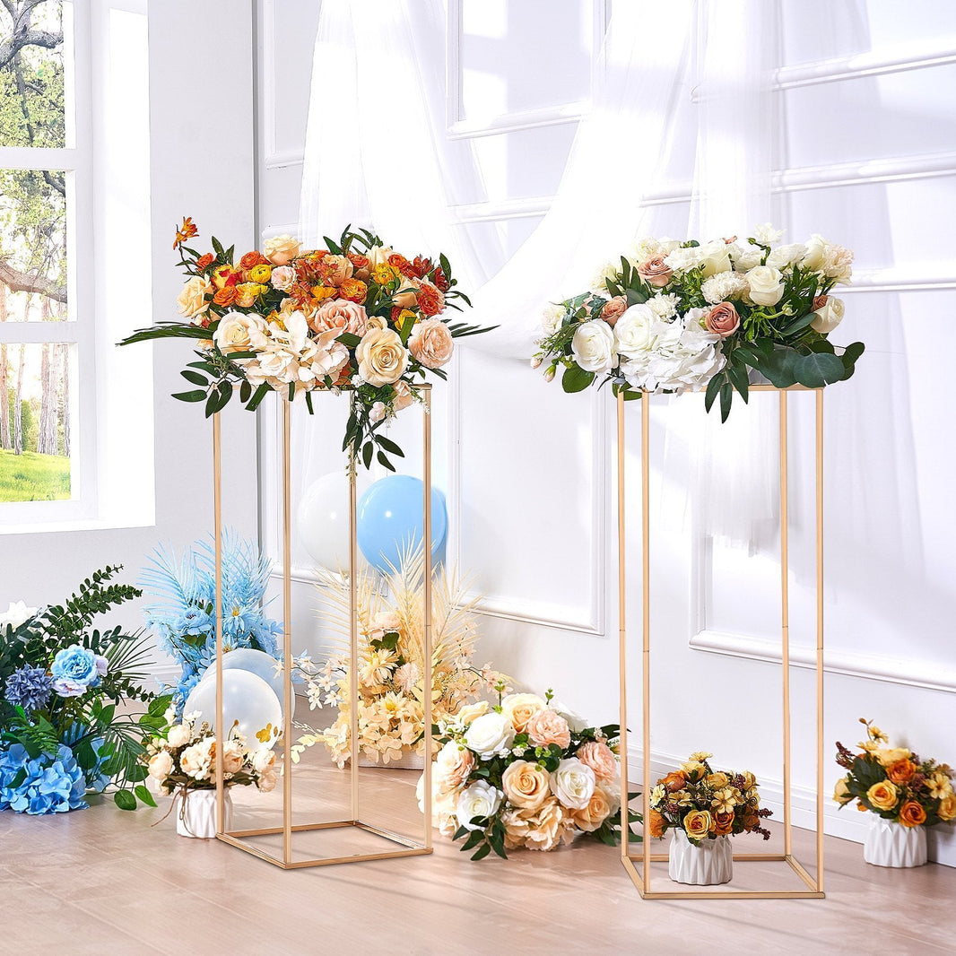 10PCS 31.5inch High Wedding Flower Stand, With Acrylic Laminate,Metal Vase Column Geometric Centerpiece Stands, Gold Rectangular Floral Display Rack For Events Reception, Party Decoration EX-STOCK