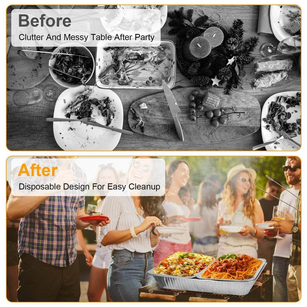 42Pcs Serve 6 Guests Disposable Chafing Dish Buffet Set Chafing Servers With Covers Spoons Forks Tongs Full-Size Pans Food Warmers For Parties Events Catering Supplies With Utensils And Lids - EX-STOCK Canada