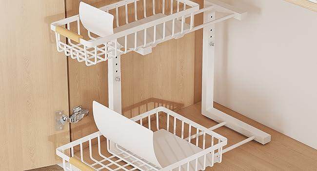 Metal Adjustable Height Two-Tier Drawer Kitchen Bathroom Under Sink Storage Rack - EX-STOCK Canada