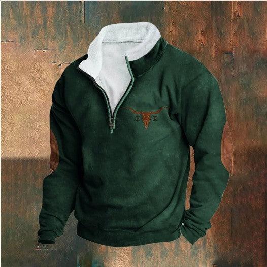Retro Patchwork Half Cardigan Men's Long-sleeved Sweater EX-STOCK Canada