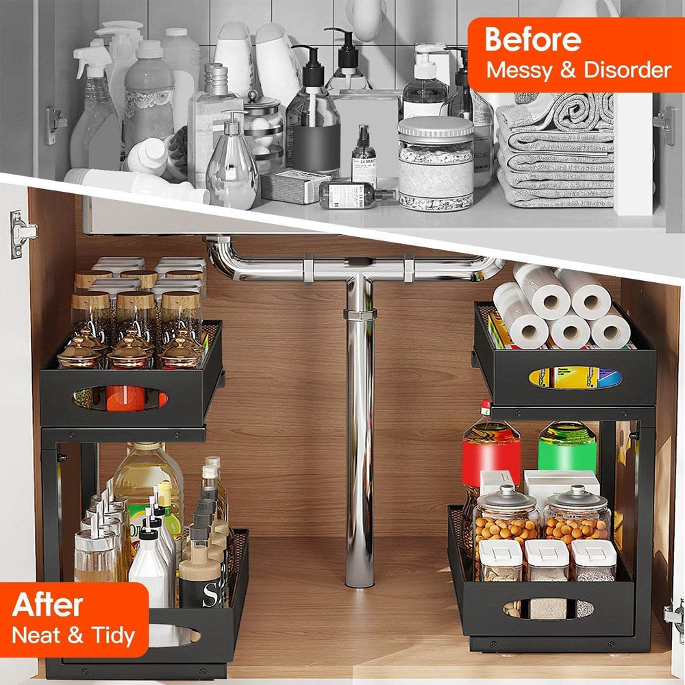2Pcs Under Sink Organizer 2 Tier Pull Out Cabinet Baskets Storage Shelf Sliding Storage Drawers Rack With 5 Adjustable Height Mesh Baskets For Home Kitchen Bathroom Office - EX-STOCK Canada