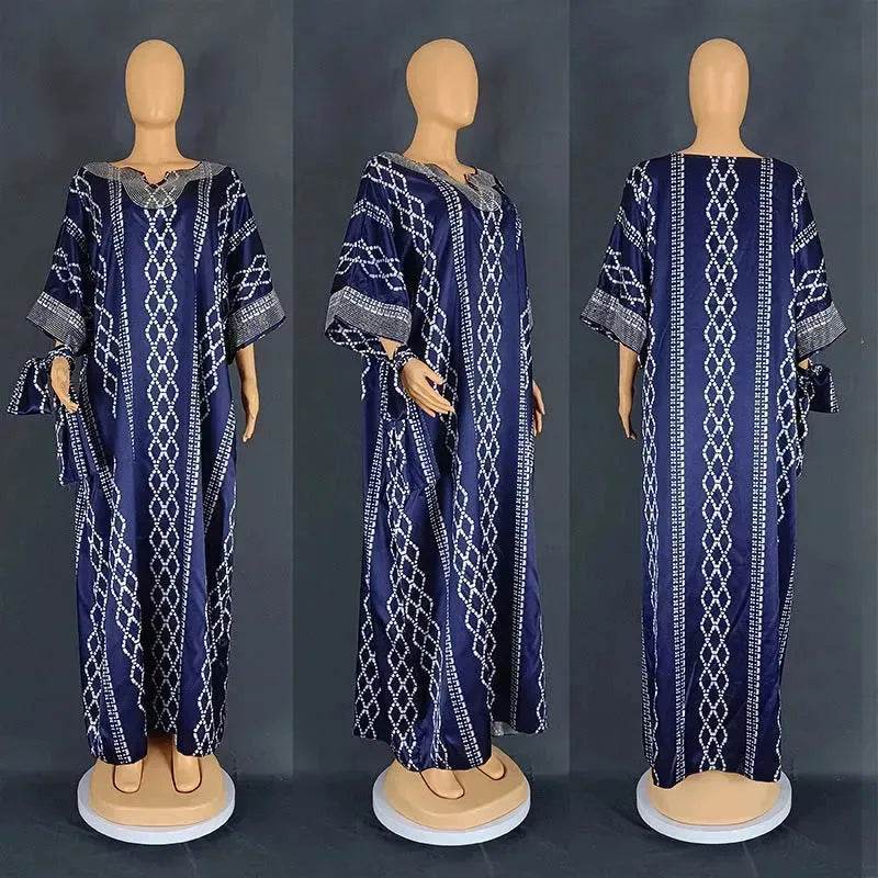 Middle East Striped Loose Robe African Dubai Arabic Satin Hot Drilling Stitching Abaya Buba Dress - EX-STOCK Canada