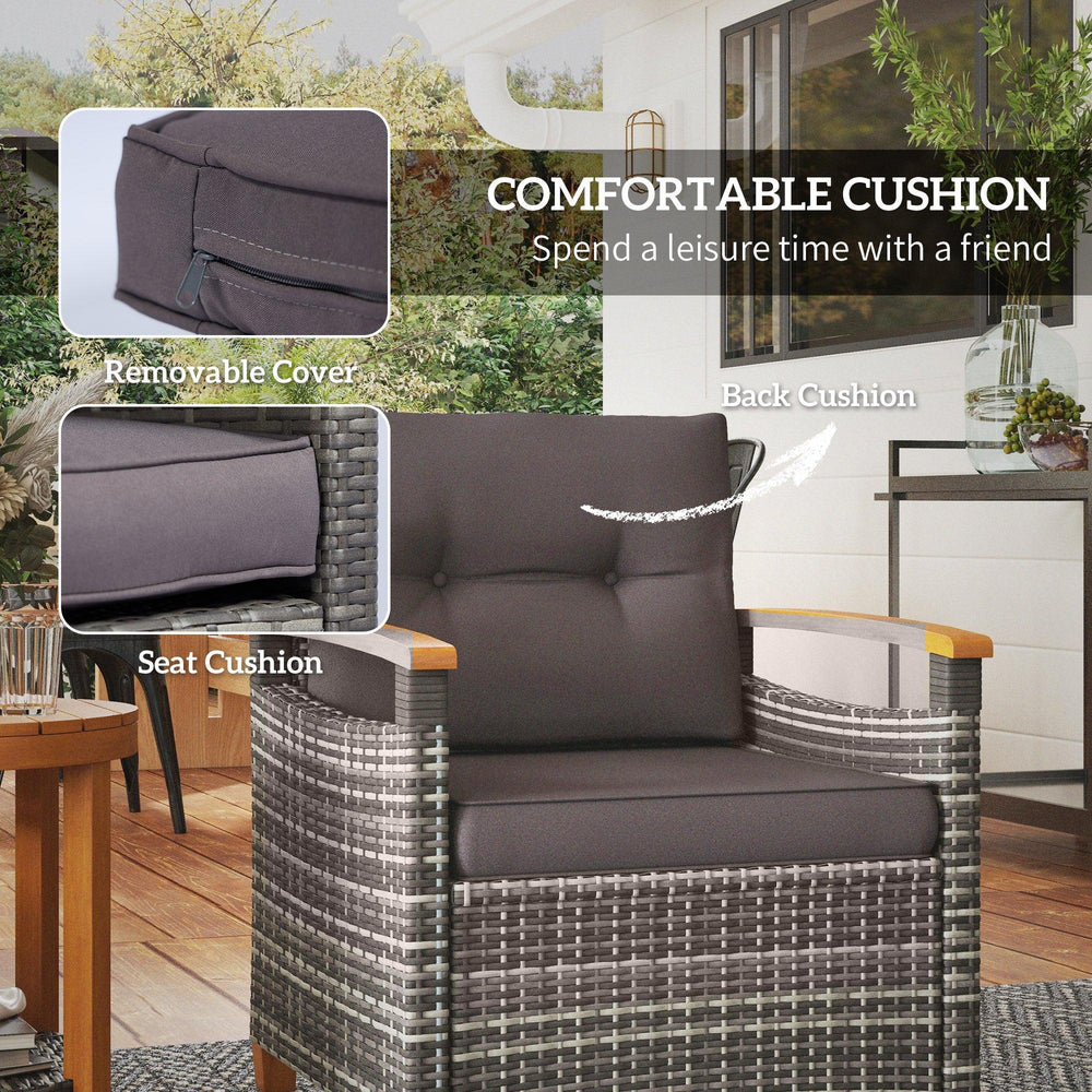 Outdoor-Bistro-Set Rattan-Patiomöbel mit Kissen für Veranda, Hinterhof, Garten, GrauEX-STOCK Canada