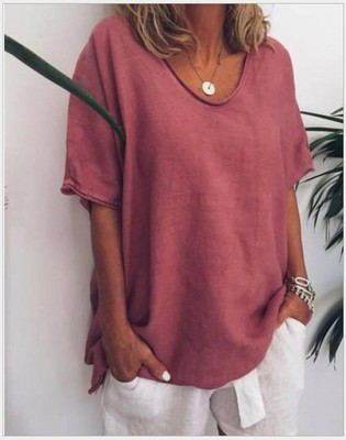 Spring Summer Loose Short Sleeves cotton linen blouse top Women Summer Tops - EX-STOCK Canada