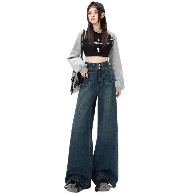 New Simple High Waist Casual Straight-leg Baggy Jeans Pant For Women - EX-STOCK Canada