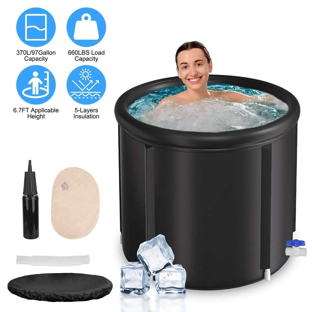 1Pc 97Gal Large Size Ice BathTub With Cover For Adults Athletes Recovery Cold Water Therapy Outdoor Portable Cold Plunge Tub 660LBS Load Capacity 33.46x33.46x29.52in - EX-STOCK Canada