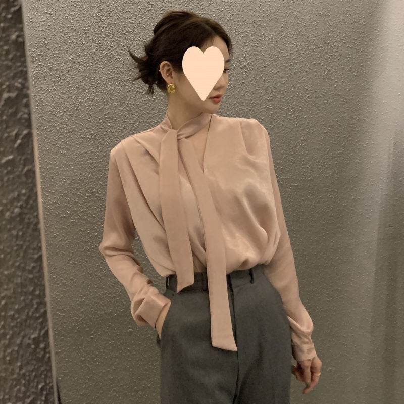 High-end Anti-wrinkle Acetate Satin pleated Blouse Shirt For Women - EX-STOCK Canada