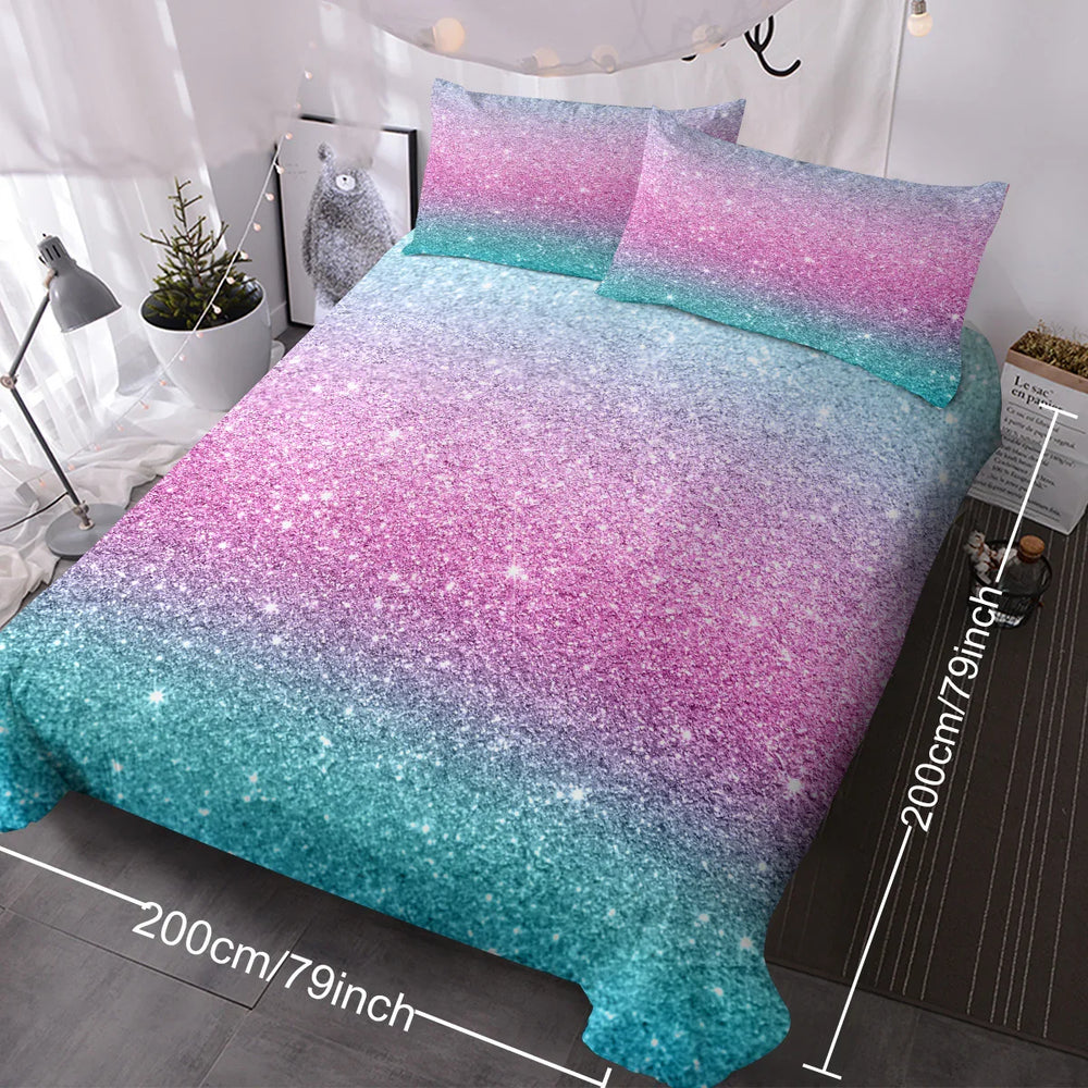 Girly Duvet Cover Rainbow Glitter Ombre Bedding Sets 3 Pcs Chic Purple Blue Green Pastel Bed Spreads Sparkle Quilt Cover Set With 2 Pillow Shams EX-STOCK Canada