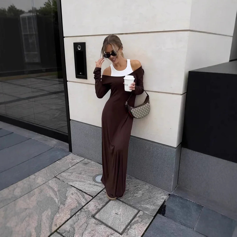 New Long Sleeve Stitching Fake Two-piece Vest Temperament Dress EX-STOCK Canada