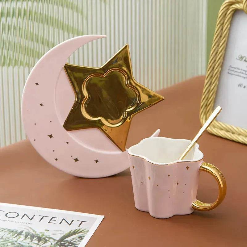 4pc set Creative Porcelain Ceramic Coffee Cup With Star And Moon Saucer - EX-STOCK Canada