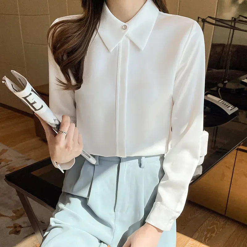 Formal Business Chiffon Blouse Women Long Sleeve White blouse shirt Tops - EX-STOCK CANADA