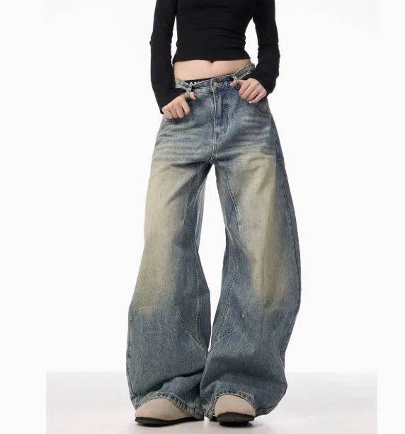 American Retro Washed Distressed Loose Wide-leg Baggy Jeans Pant For Women - EX-STOCK Canada