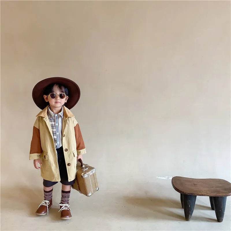 Windbreaker Sleeve Color Contrast Small Lapel Medium Long jacket kids - EX-STOCK Canada