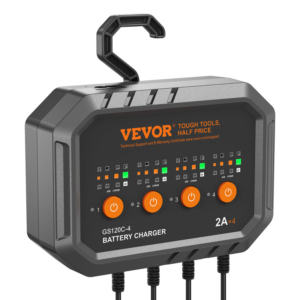 Chargeur de batterie intelligent VEVOR, 8 ampères, chargeur de batterie voiture LiFePO4 et plomb-acide, chargeur entièrement automatique avec fonction d'entretien et désulfatation pour bateau, moto, tondeuse à gazon, voiturette de golf et cycle profond marinEX-STOCK Canada