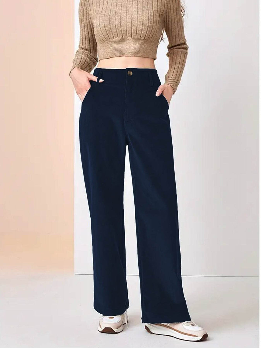 High Waist Drooping Slimming Casual Straight Pants Women's Corduroy Trousers - EX-STOCK Canada