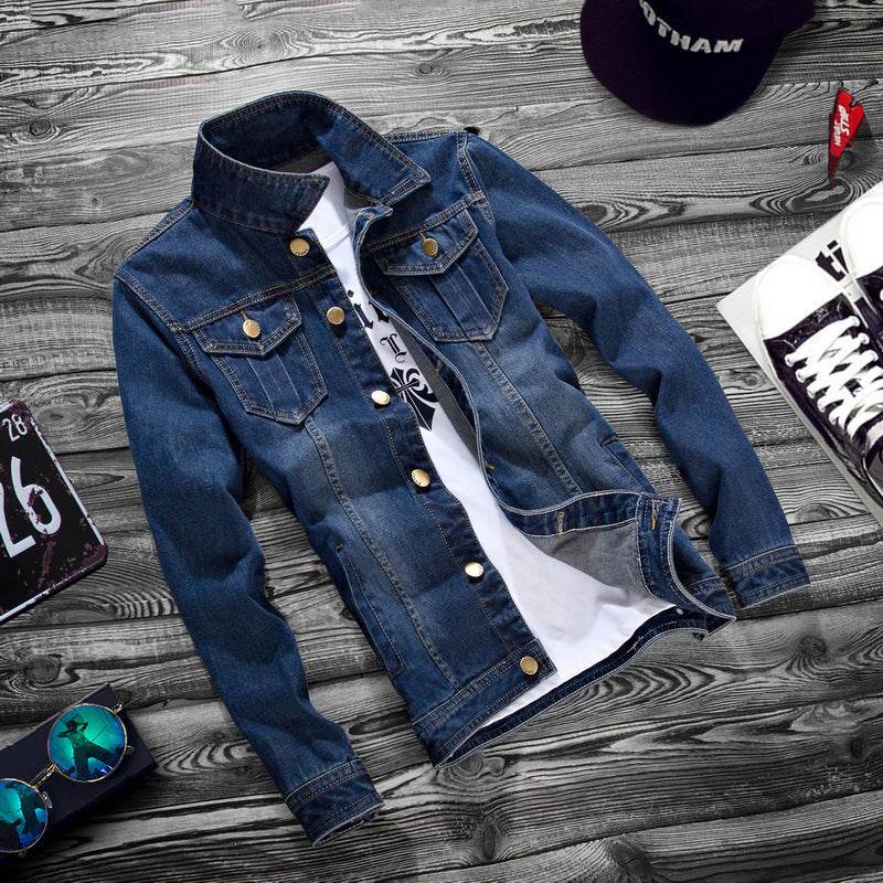 Fashion lapel men's denim jacket jacket men casual Jeans - EX-STOCK Canada