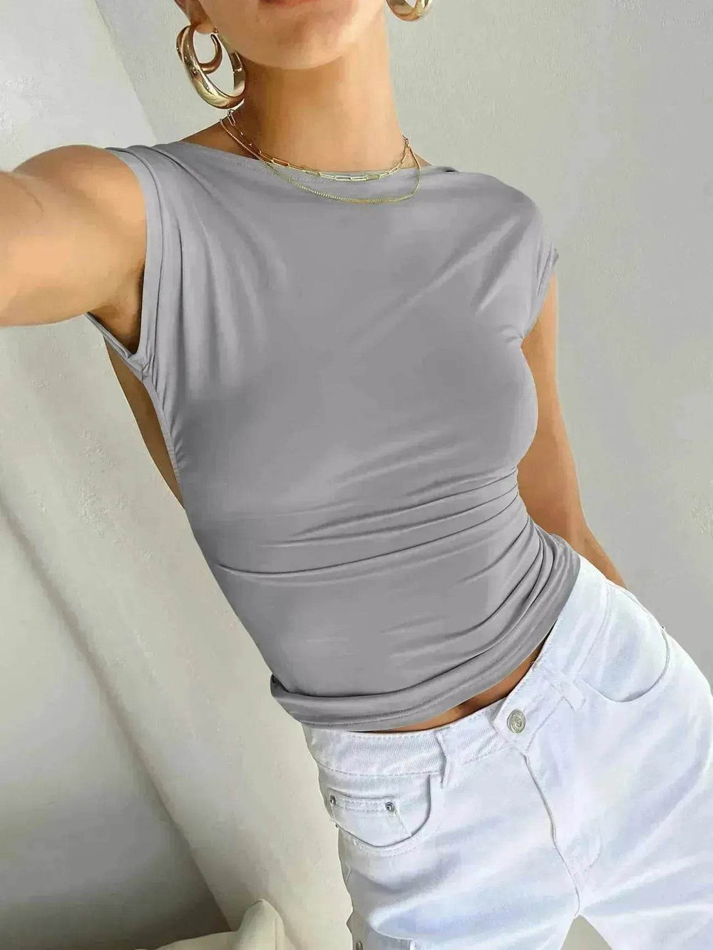 Slim Fit Backless Crop Top Summer Charming Breathable Short Sleeve Low Back Top Tank Top for Women - EX-STOCK Canada