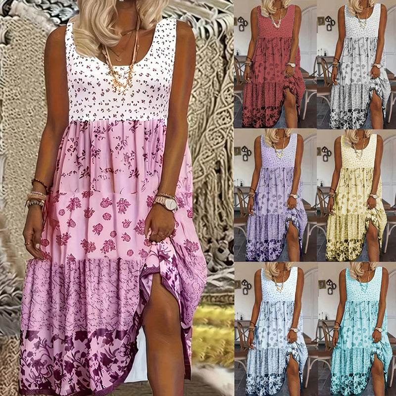 Casual Summer Boho Dress Floral Sleeveless Midi Dress - EX-STOCK Canada