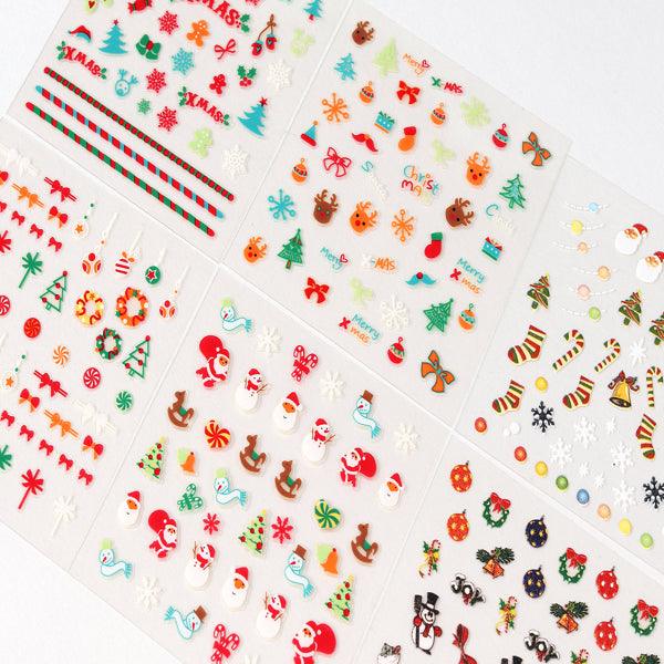 30sheet GlossyBlossom 3D Christmas Nail Stickers – Korean Made Holiday Nail Art Decals For Festive DIY Manicure, Santa, Reindeer, Snowflake & Tree Designs EX-STOCK Canada