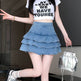 Elastic Jeans High Waist Layer Denim short mini flare skirt - EX-STOCK Canada
