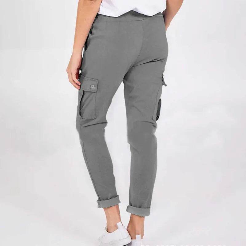 Casual Cargo Pants With Pockets Solid Color Drawstring Waist Pencil Trousers For Women - EX-STOCK Canada