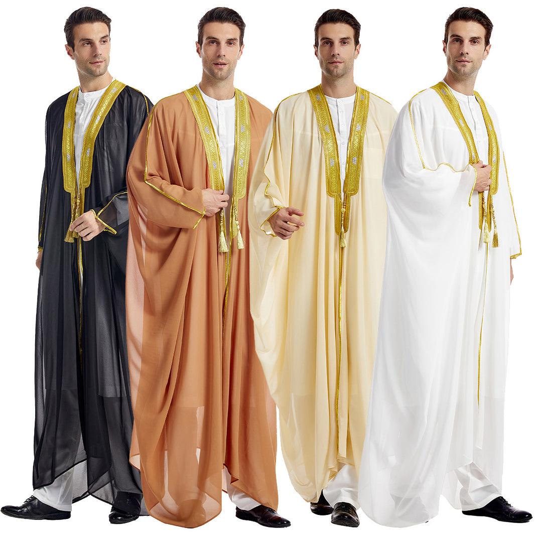 Men's Robe Arabic Embroidered Long Sleeve Tassel Golden Balls Chiffon Shawl EX-STOCK Canada