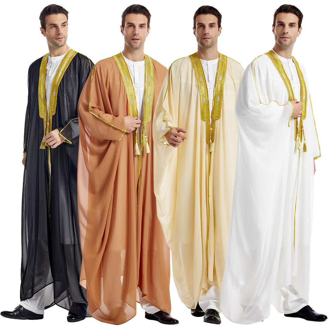 Robe pour hommes arabe brodée manches longues glands boules dorées châle en chiffonEX-STOCK Canada