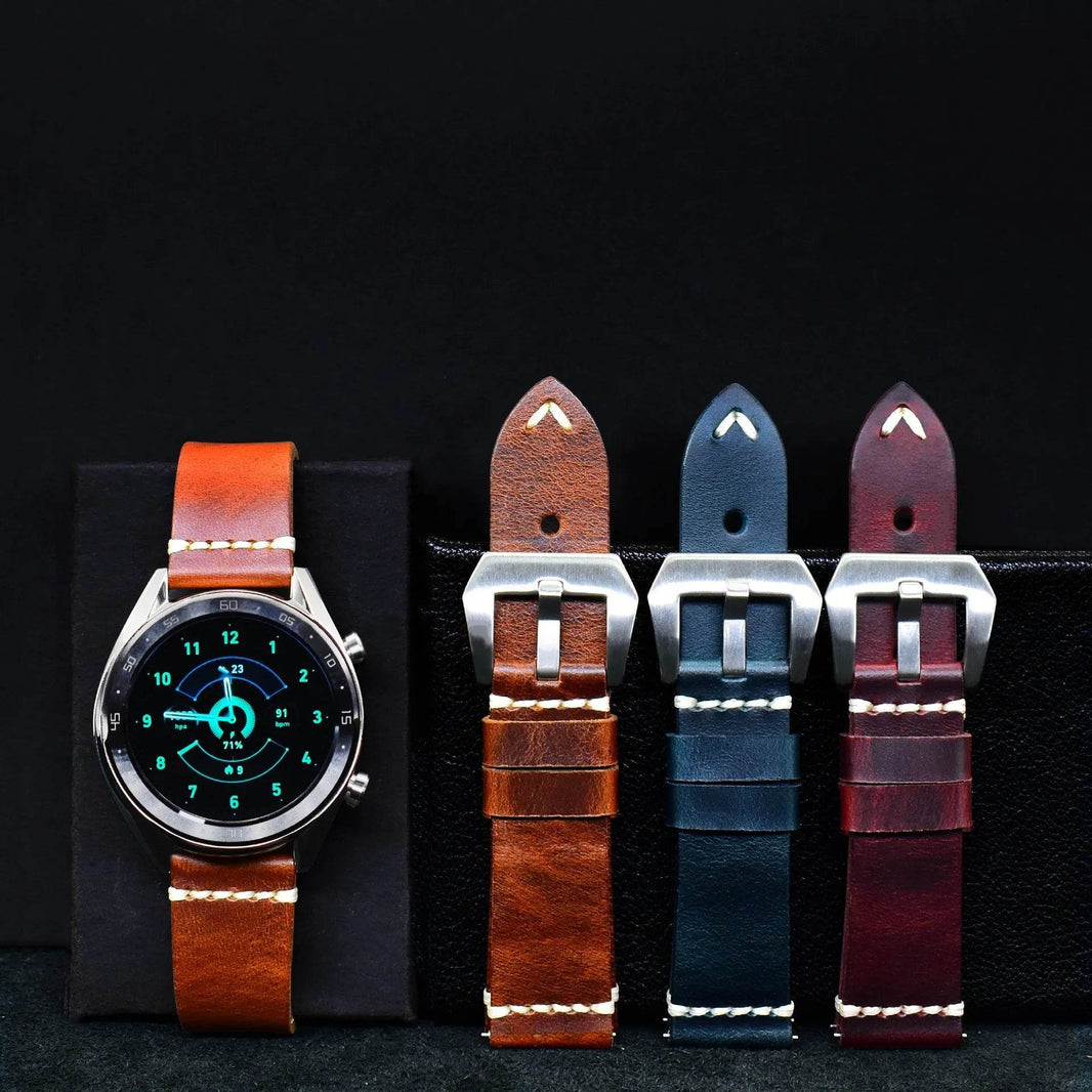 Discoloring Oil Wax Top Layer Cowhide Watch Strap - EX-STOCK Canada