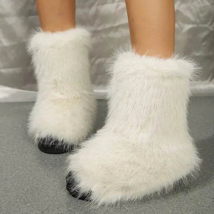 Fashion Long Plush Snow Boots Winter Warm Mid-tube Furry Cotton Shoes For Women Short Boot - EX-STOCK Canada