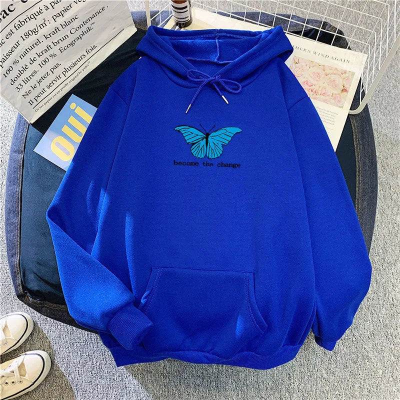 Women Single Butterfly Autumn And Winter Loose Hoodie Pullover sweatshirt - EX-STOCK Canada