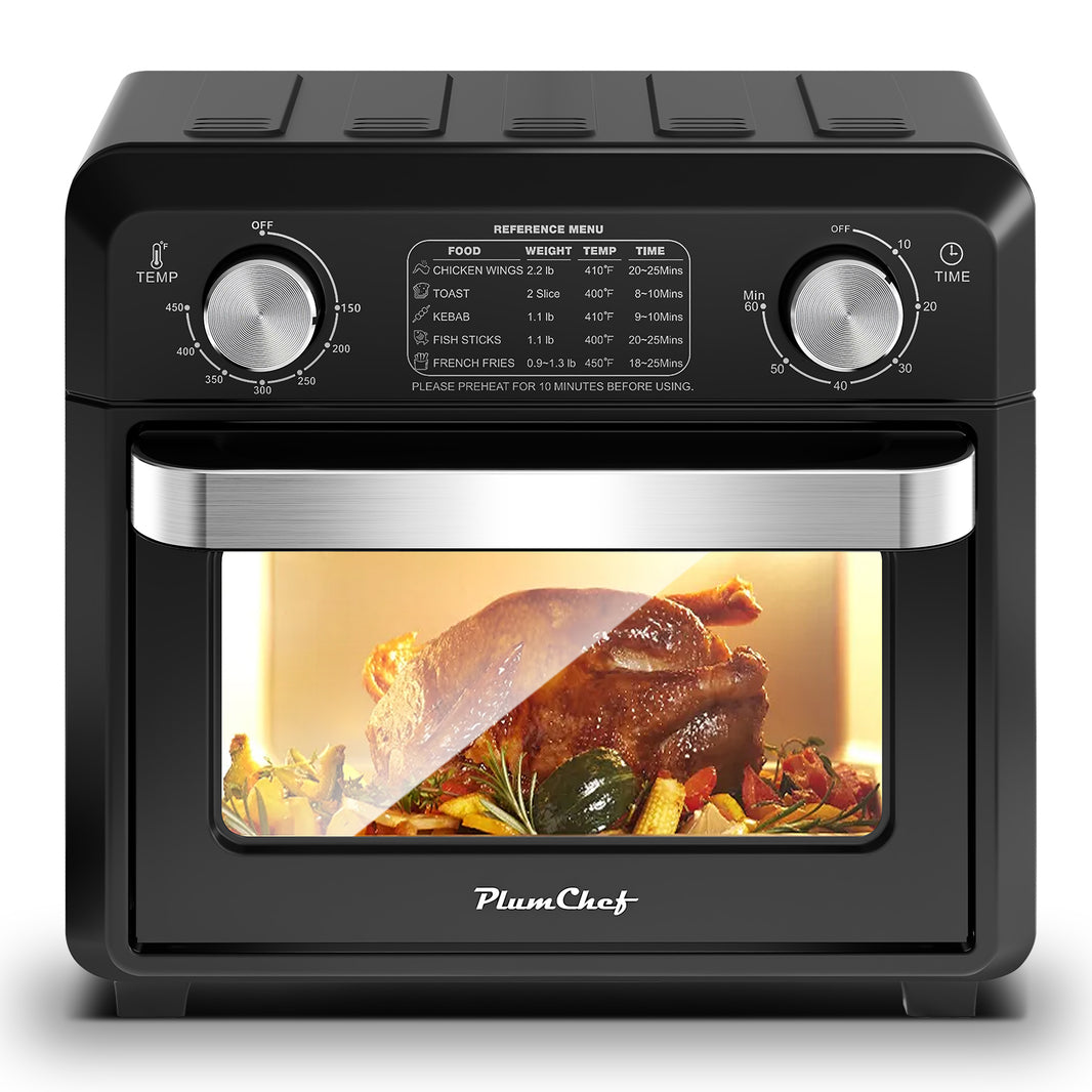 11QT Compact Air Fryer Toaster Oven, 1000W, Convection Countertop, With Reference Menus, 2-Slice Toaster, Adjustable Time And Temperature, Black EX-STOCK Canada