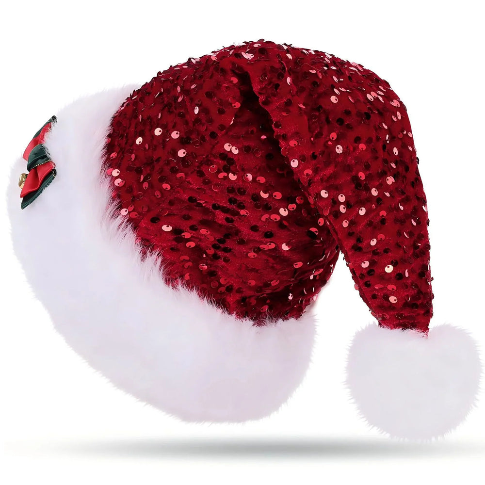 Christmas Hat Red Paillette Bowknot Plush Decorative Hat EX-STOCK Canada