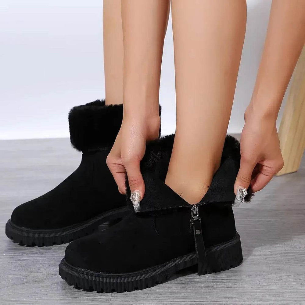 Warm Plush Boots Winter Fashion Side-Zipper Snow Boot For Women Outdoor Thickened Low-heeled Shoes - EX-STOCK Canada