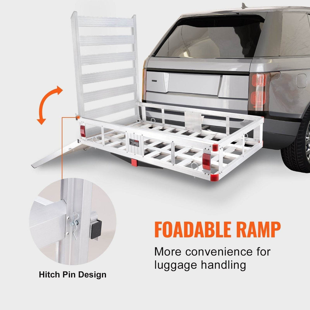 Hitch Cargo Carrier, 500lbs Capacity Trailer Hitch Mounted Cargo Basket, Aluminum Luggage Carrier Rack With Folding Ramp, Fits 2 Hitch Receiver For SUV Truck Pickup Camping - EX-STOCK Canada