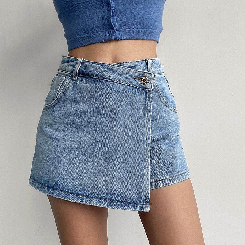 Elegant Anti-exposure Irregular Mini Denim Skirt - EX-STOCK Canada