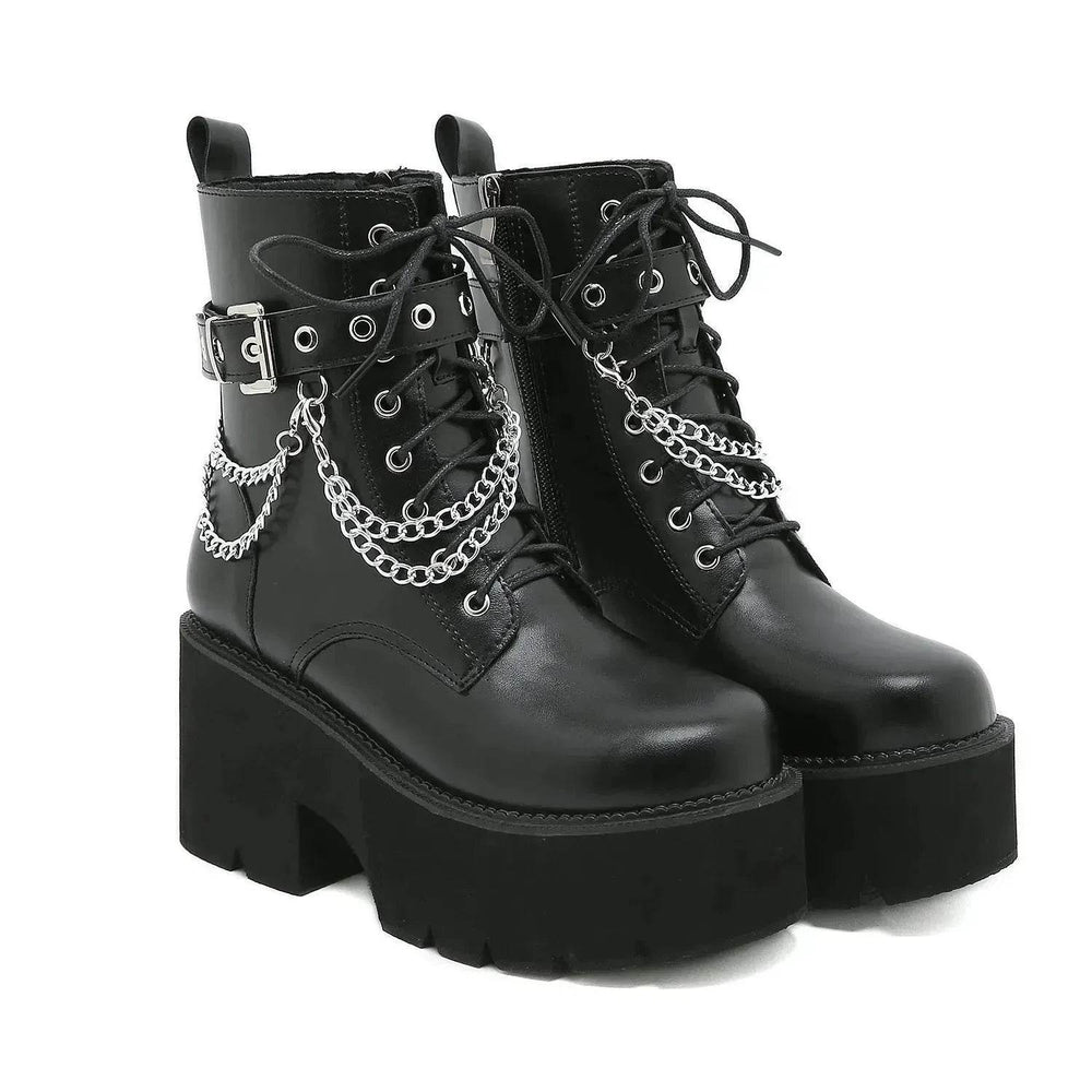 Black Block heeled Buckled Ankle boot Gothic for women - EX-STOCK Canada