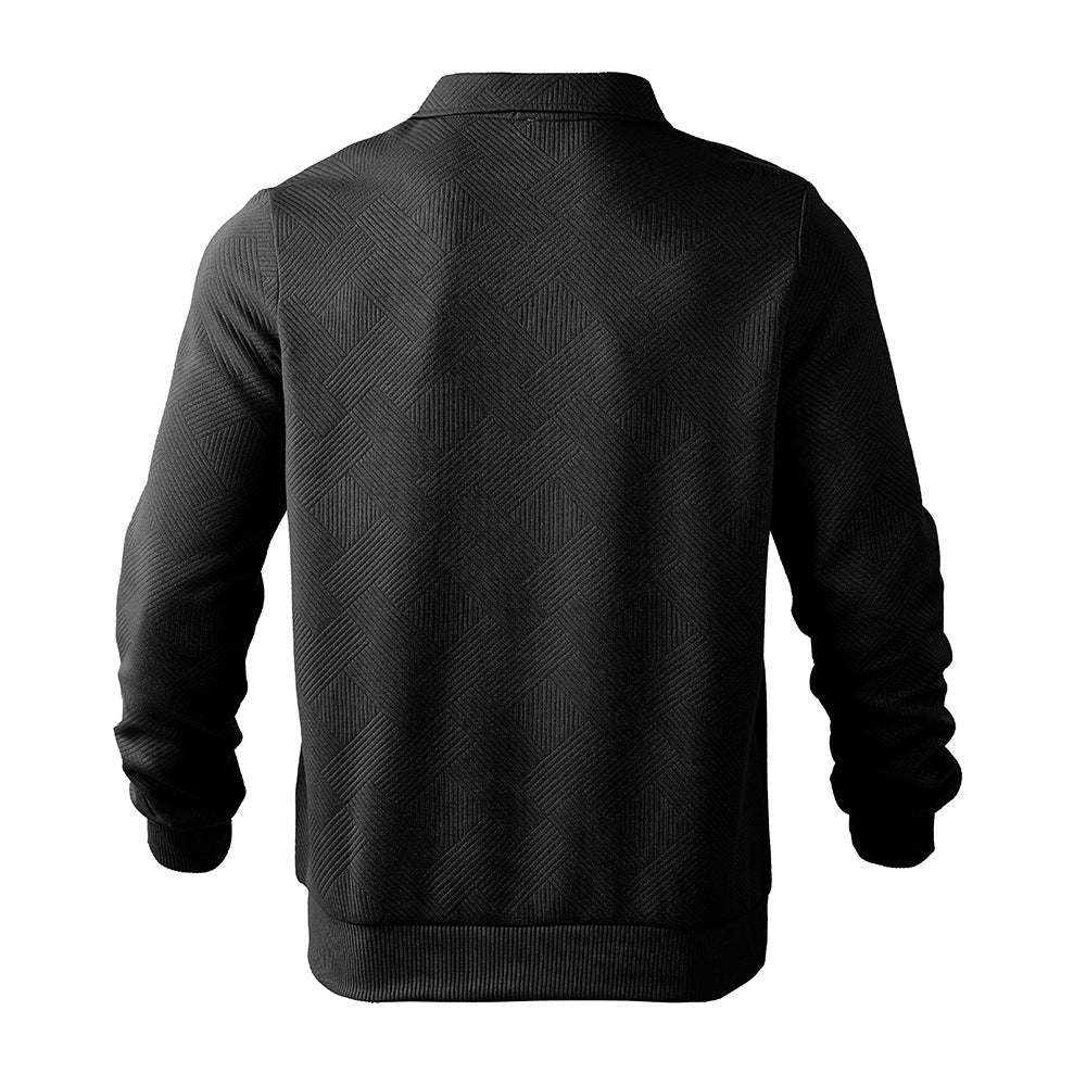 Sudadera de medio cierre con cuello de solapa y jacquard, moda, color sólido, manga larga, ropa para hombresEX-STOCK Canada