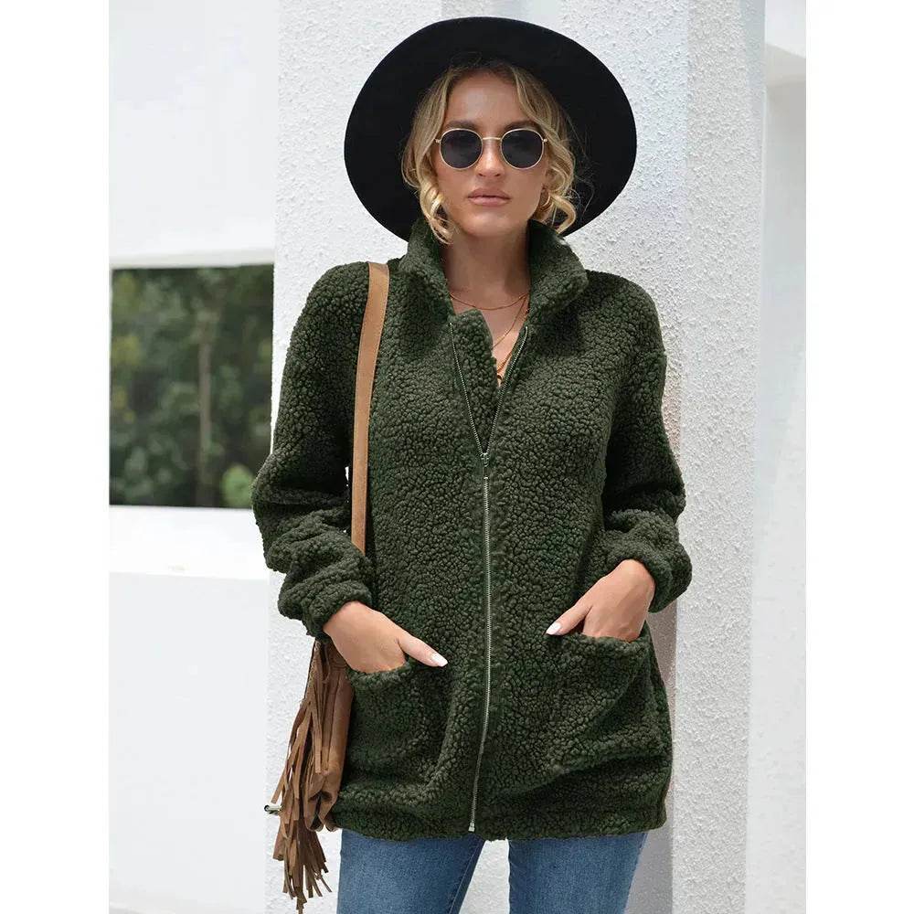 New Autumn Winter Zip up Plush Cardigan Sweater for Women - EX-STOCK Canada