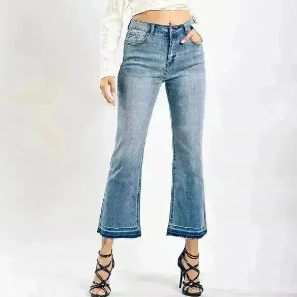 Women's Washed Elastic Loose Wide Leg Ankle-length Bootcut Jeans - EX-STOCK CANADA