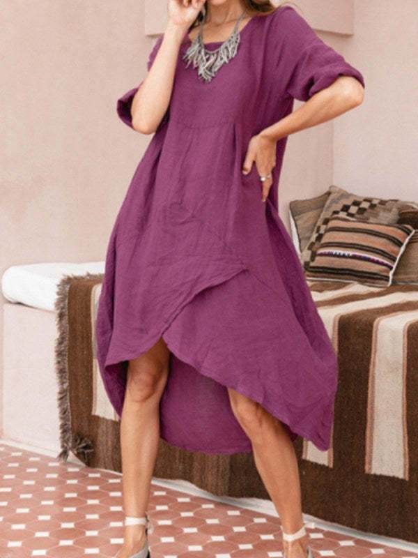 Women Maxi Dress Neck Pocket Summer Loose Casual Baggy Robe Female Retro Long Dresses - EX-STOCK Canada