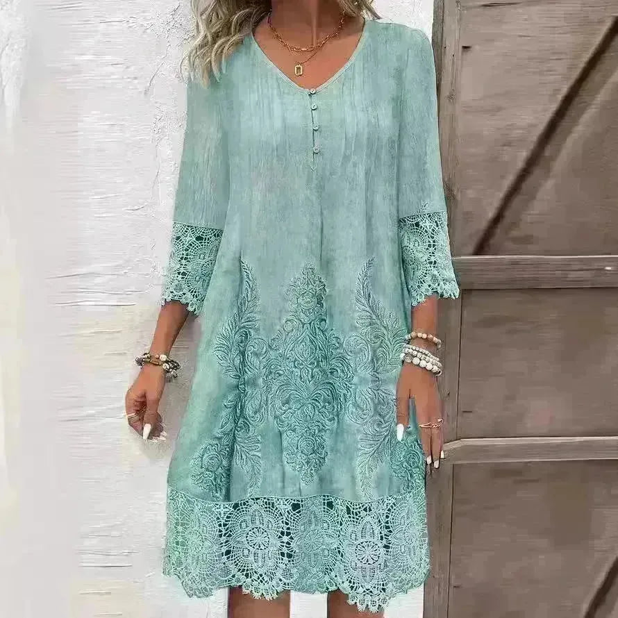Flowers Lace Dress Summer Solid Color Womens Clothing