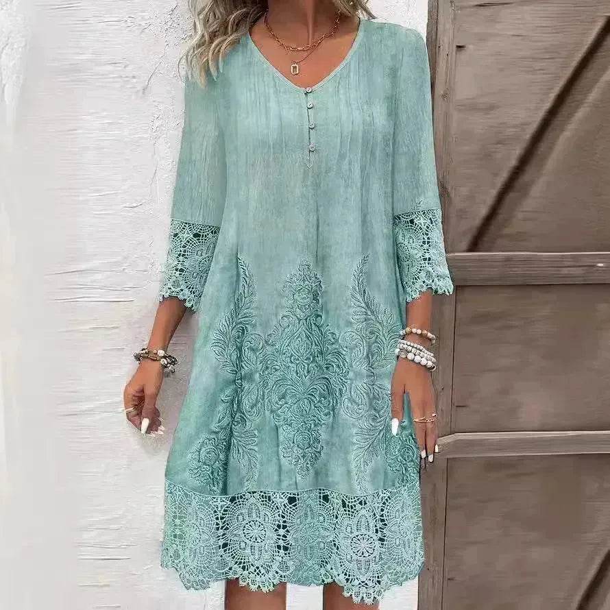 Flowers Lace Dress Summer Solid Color Womens Clothing - EX-STOCK Canada