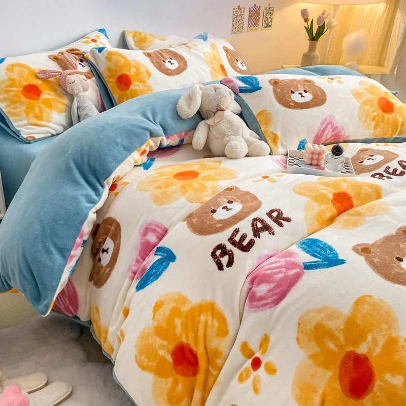 Winter Thickened Milk Fleece Bed Four-piece Coral Flannel Duvet Cover EX-STOCK Canada