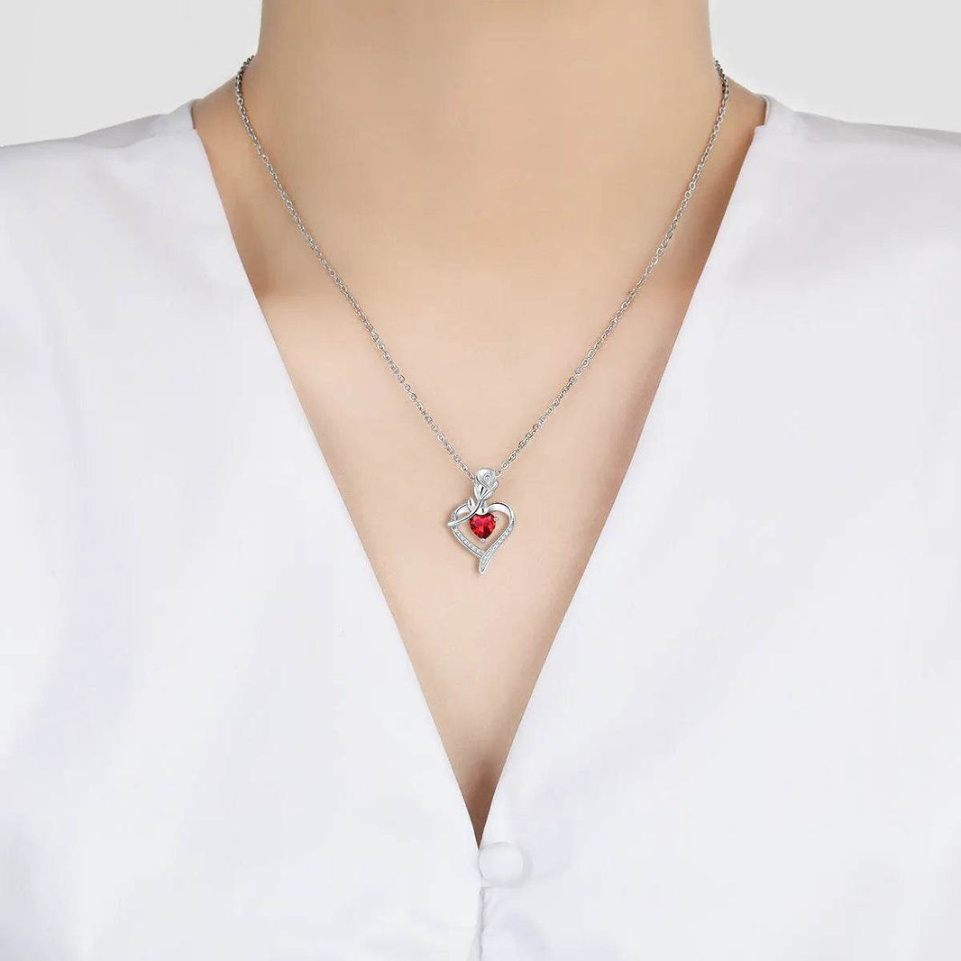 Rose Heart-shaped Necklace With Rhinestones Fashion Everlasting Flower Love Necklace For Women Valentine's Day Gift - EX-STOCK Canada
